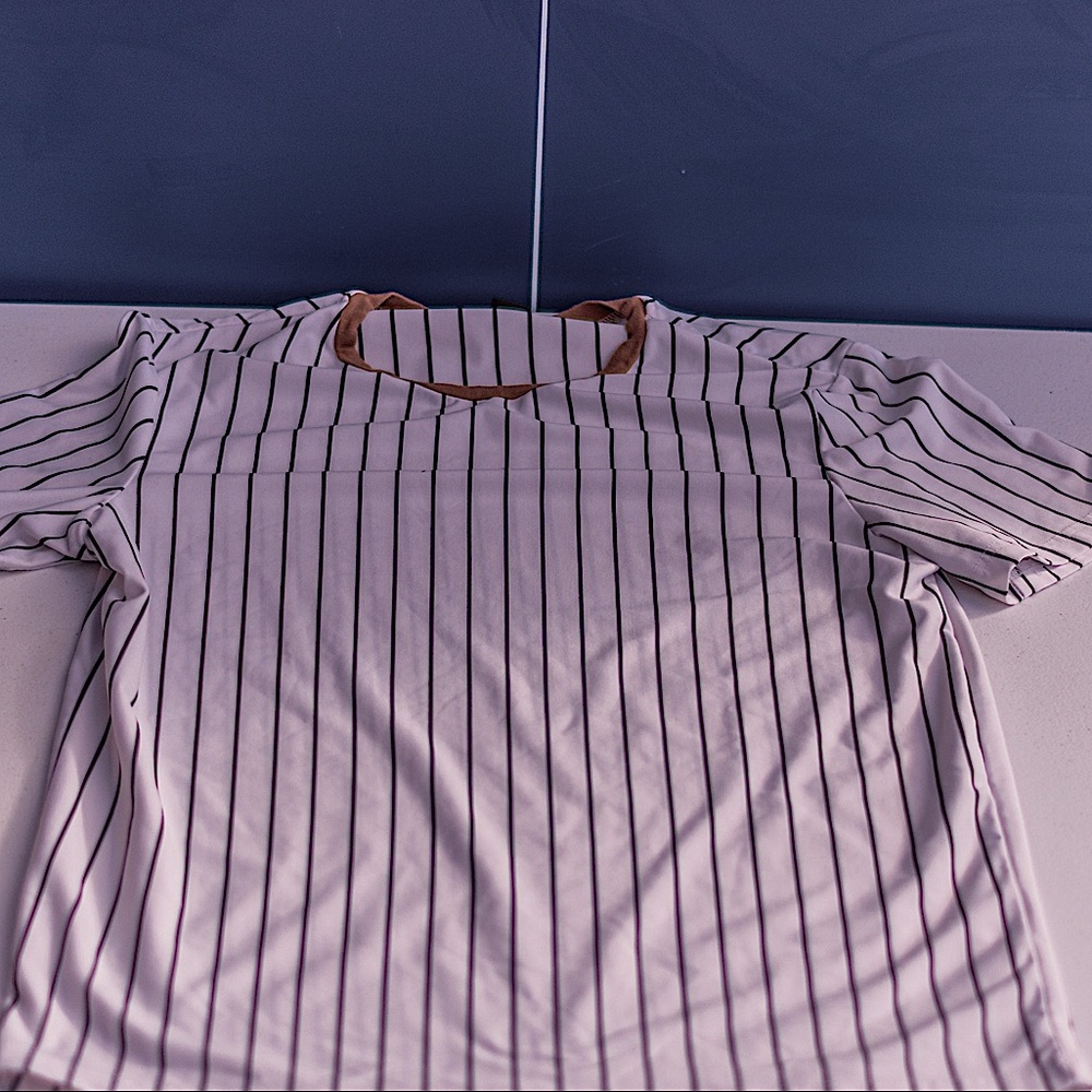 Small(size, white, striped tee shirt from SHEIN